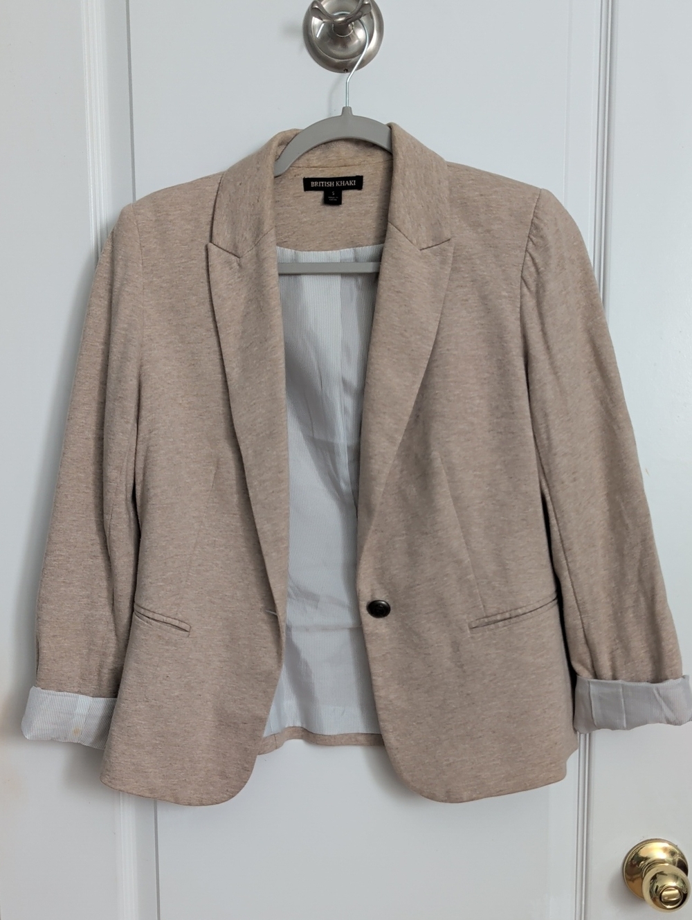 British Khaki Light Beige Tan Single-Button Women's Blazer Sz S business office
